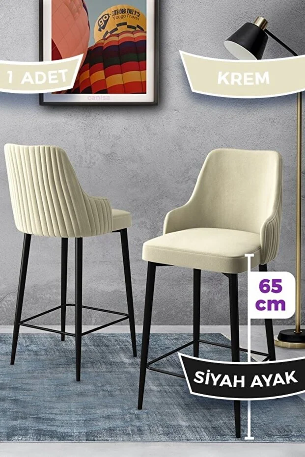 Tera Serisi 1 Adet 65 Cm Ada Mutfak Bar Sandalyesi Babyface Kumaş Siyah Metal Ayaklı(Görsellerde Renkler Belirtilmiştir)